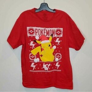 Pikachu In‎ Santa Hat Snowball Mens Pokemon Christmas T-Shirt Red Junior XL